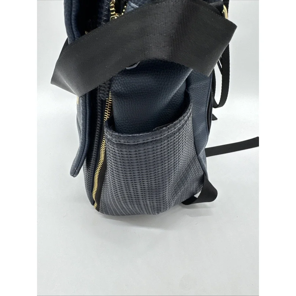 Large Petunia Pickle Bottom Boxy Backpack in Navy Blue Leatherette Diaper Bag